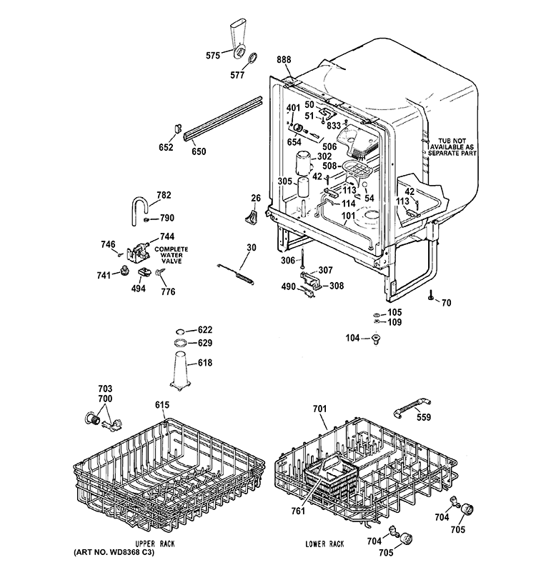 BODY PARTS Diagram and Parts List for GSC3500D35BB  General Electric Dishwasher