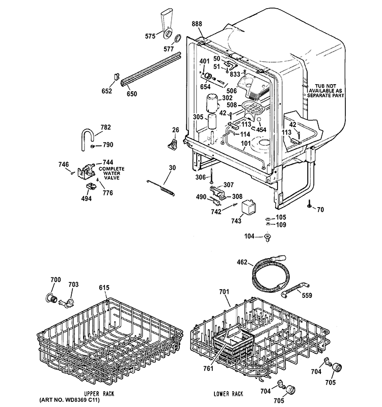 BODY PARTS Diagram and Parts List for GSD2300V35BB  General Electric Dishwasher