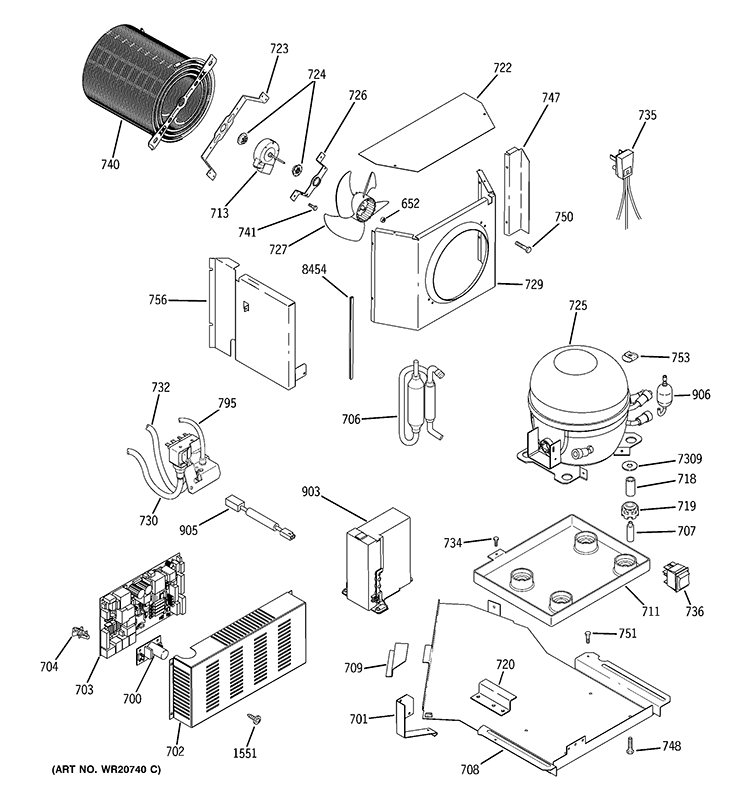 SEALED SYSTEM & MOTHER BOARD Diagram and Parts List for ZIS420NXA  General Electric Refrigerator
