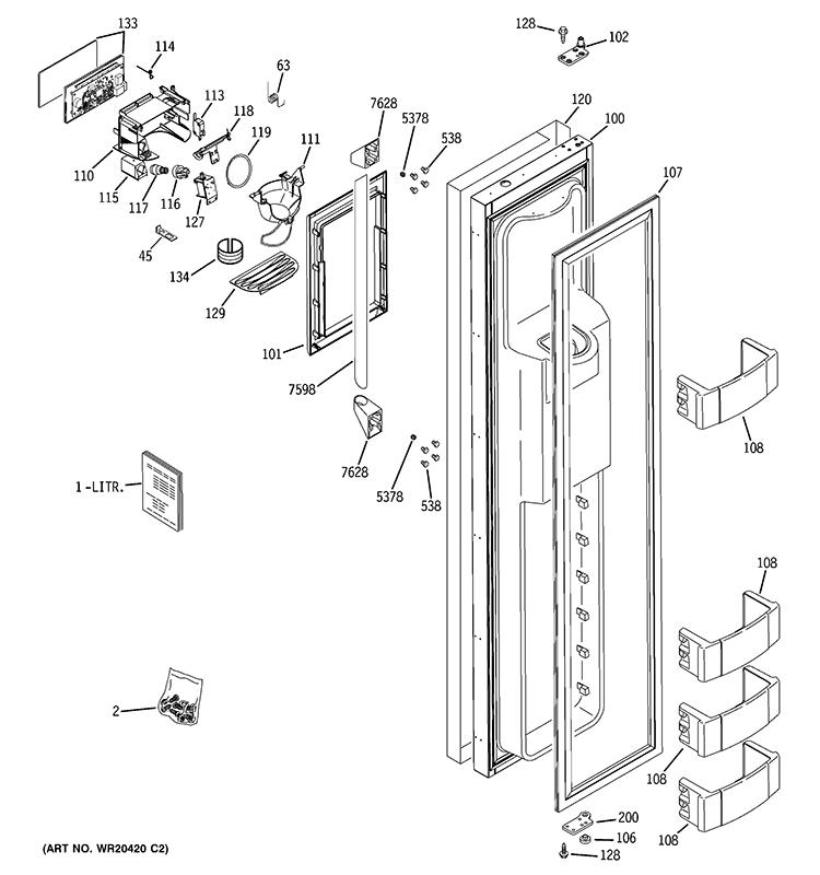 FREEZER DOOR Diagram and Parts List for ZISP420DXASS  General Electric Refrigerator