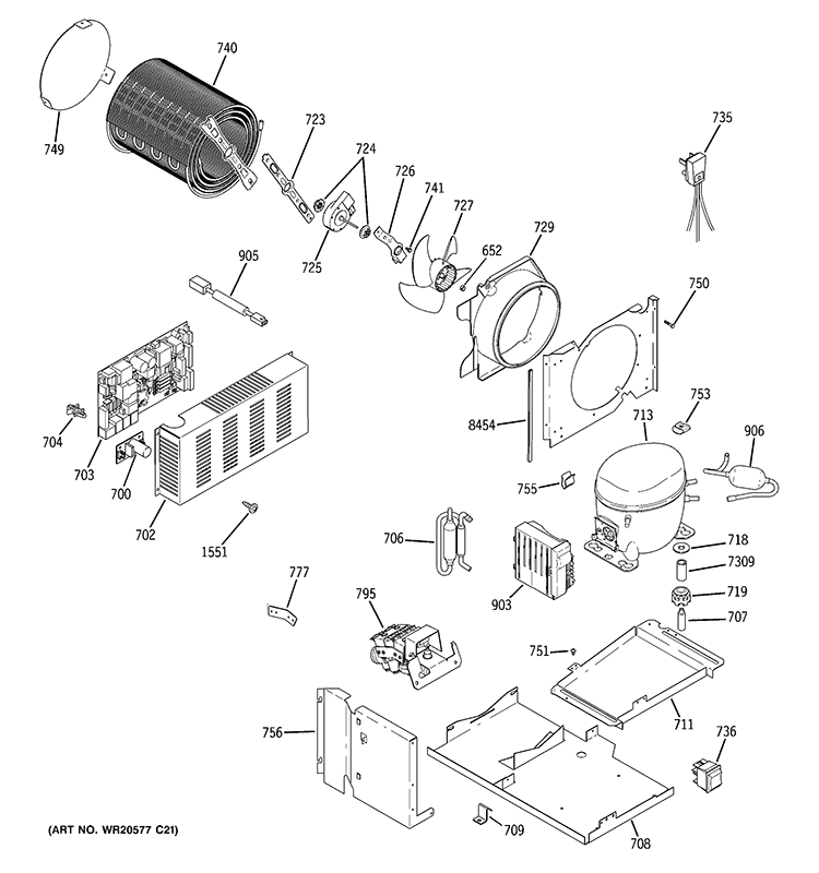SEALED SYSTEM & MOTHER BOARD Diagram and Parts List for ZISP420DXASS  General Electric Refrigerator