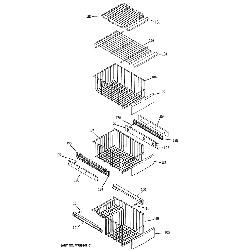 FREEZER SHELVES Diagram and Parts List for PSG29SHSACBS  General Electric Refrigerator