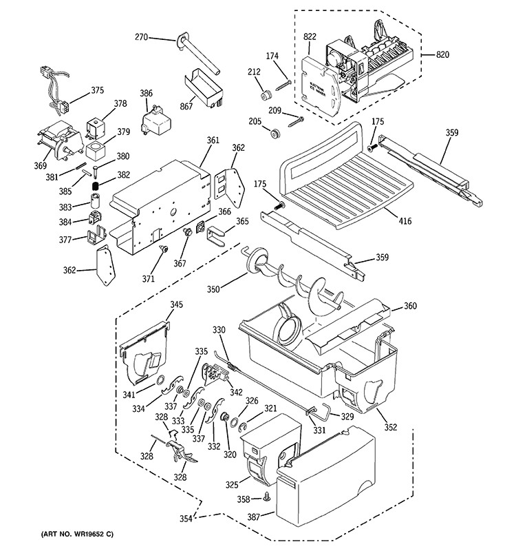 ICE MAKER & DISPENSER Diagram and Parts List for PSG29SHSACBS  General Electric Refrigerator
