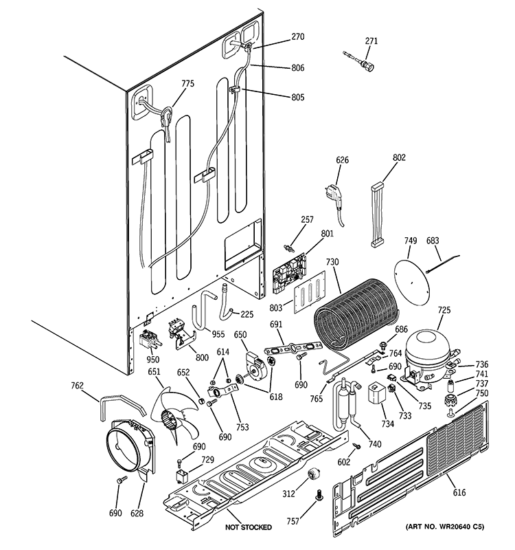 SEALED SYSTEM & MOTHER BOARD Diagram and Parts List for PCU23VGXAFSS  General Electric Refrigerator