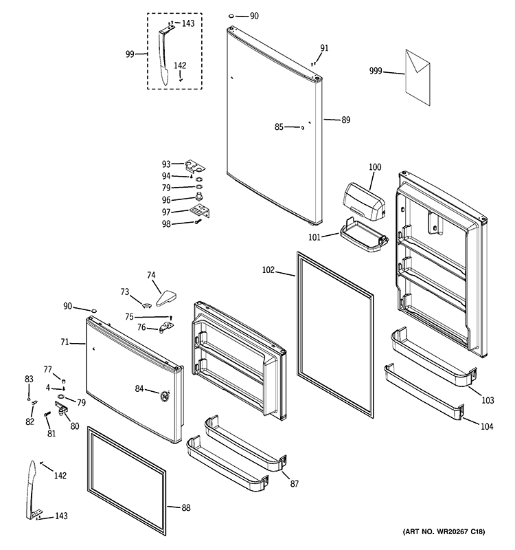 DOORS Diagram and Parts List for GTH21KBXACC  General Electric Refrigerator