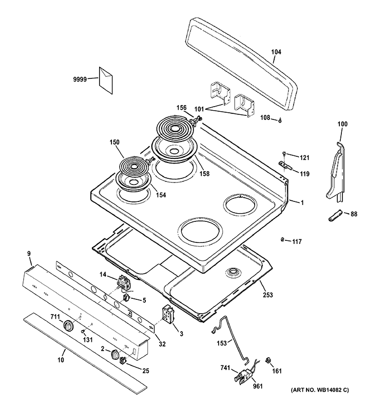 CONTROL PANEL & COOKTOP Diagram and Parts List for JBS15M1WW  General Electric Range