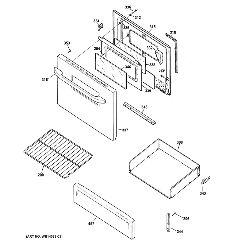DOOR & DRAWER PARTS Diagram and Parts List for JBS15M1WW  General Electric Range