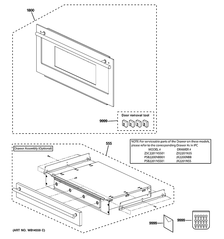 DOOR PARTS Diagram and Parts List for ZSC2201NSS01  General Electric Microwave