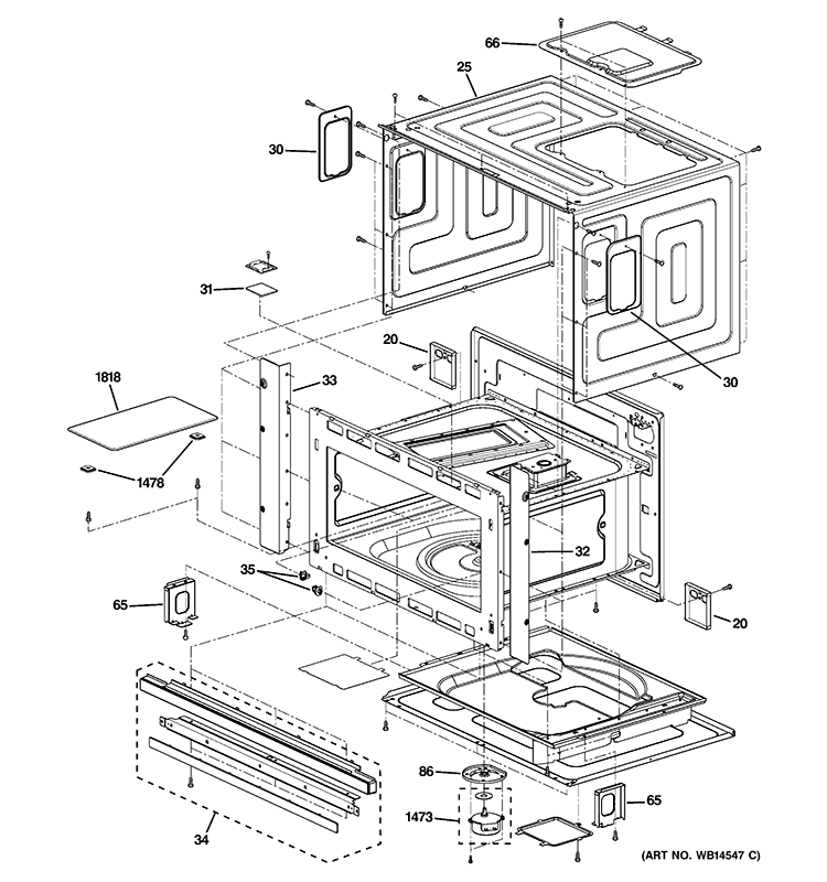 OVEN CAVITY PARTS Diagram and Parts List for PSB2200NBB01  General Electric Microwave
