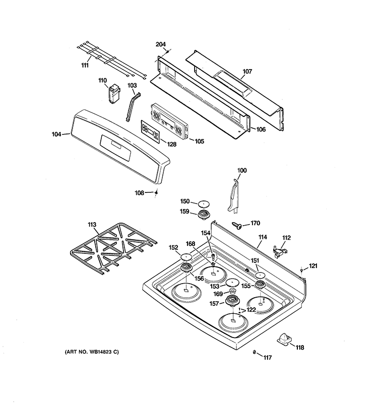 CONTROL PANEL & COOKTOP Diagram and Parts List for JGB3001ER4SS  General Electric Range