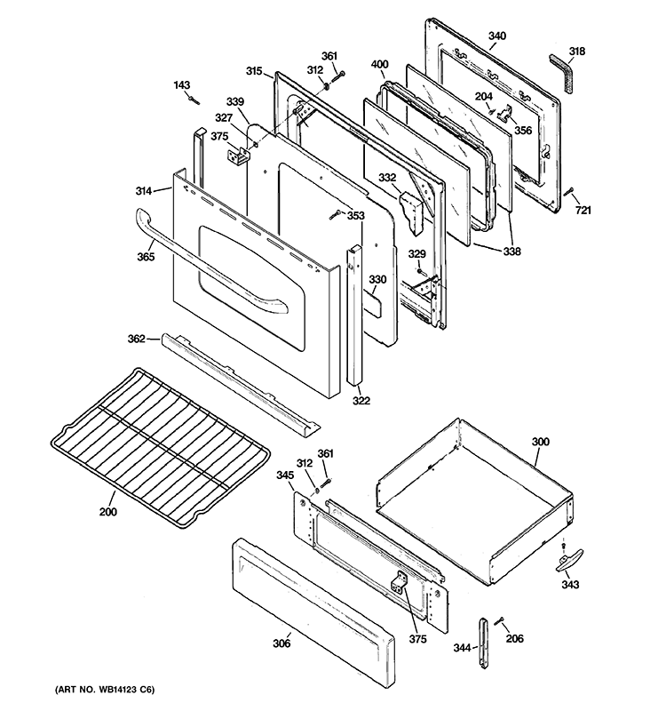 DOOR & DRAWER PARTS Diagram and Parts List for JGB300SEP5SS  General Electric Range