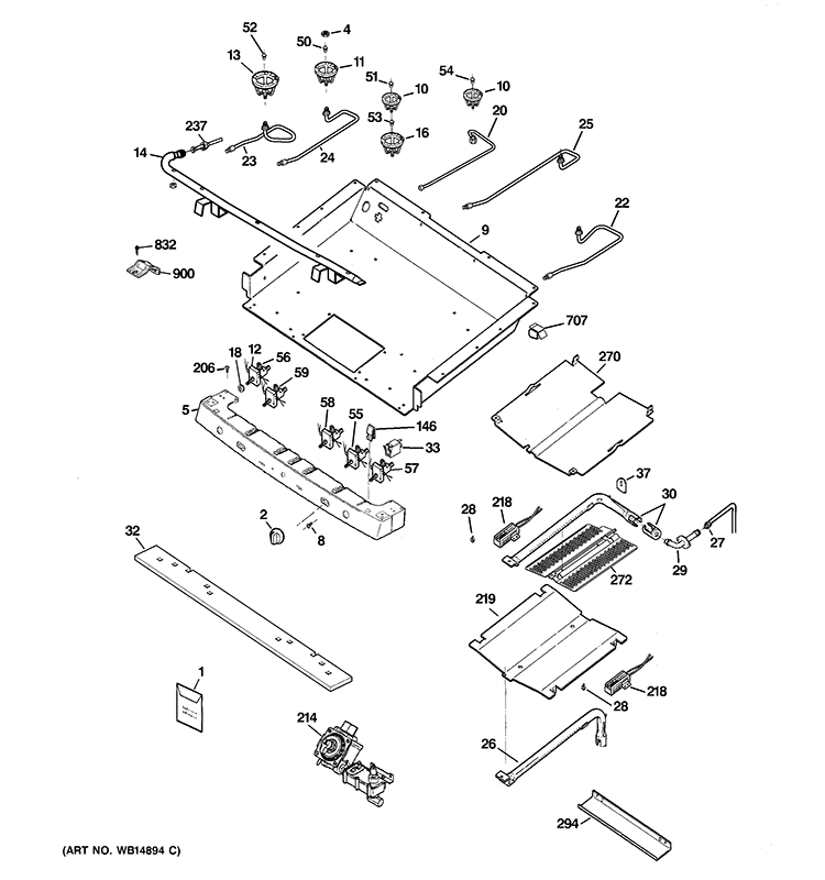 GAS & BURNER PARTS Diagram and Parts List for JGB500SEP3SS  General Electric Range