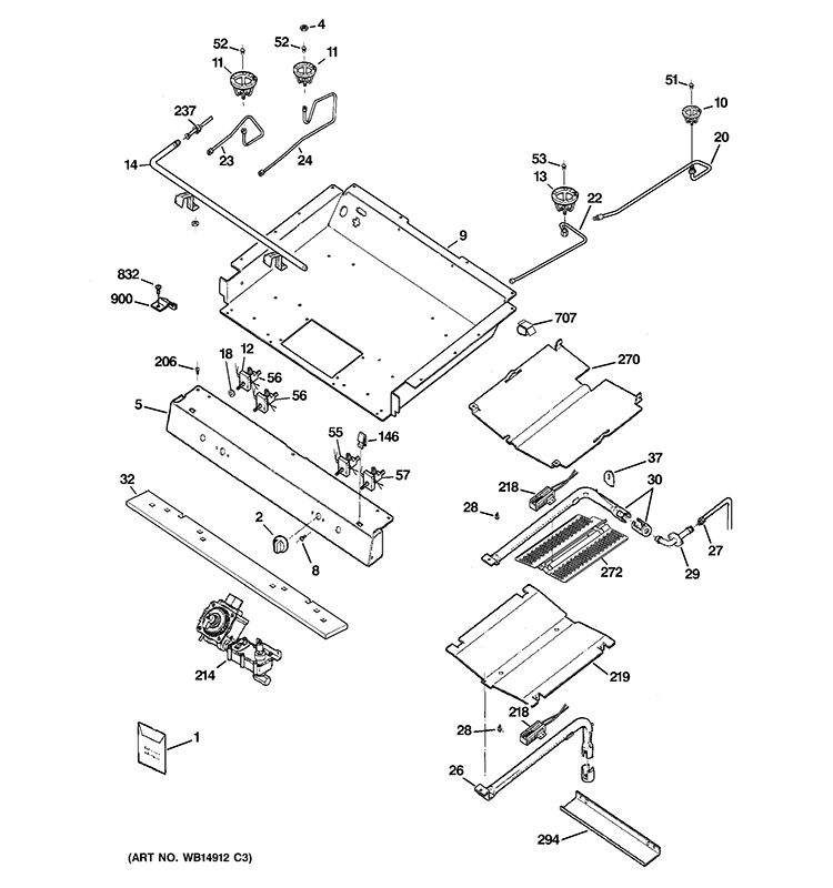 GAS & BURNER PARTS Diagram and Parts List for JGBP33SEM7SS  General Electric Range
