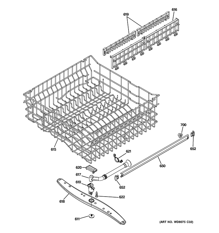 UPPER RACK ASSEMBLY Diagram and Parts List for GLD5808V00BB  General Electric Dishwasher