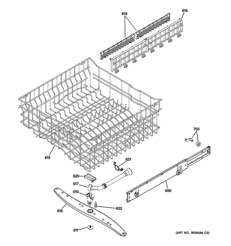 UPPER RACK ASSEMBLY Diagram and Parts List for GDWT768V00SS  General Electric Dishwasher