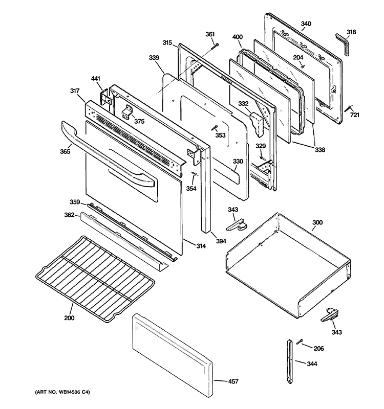 DOOR & DRAWER PARTS Diagram and Parts List for RB787DP2BB  Hotpoint Range