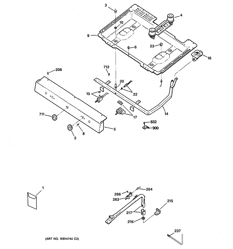 GAS & BURNER PARTS Diagram and Parts List for RGB508PPH6WH  Hotpoint Range