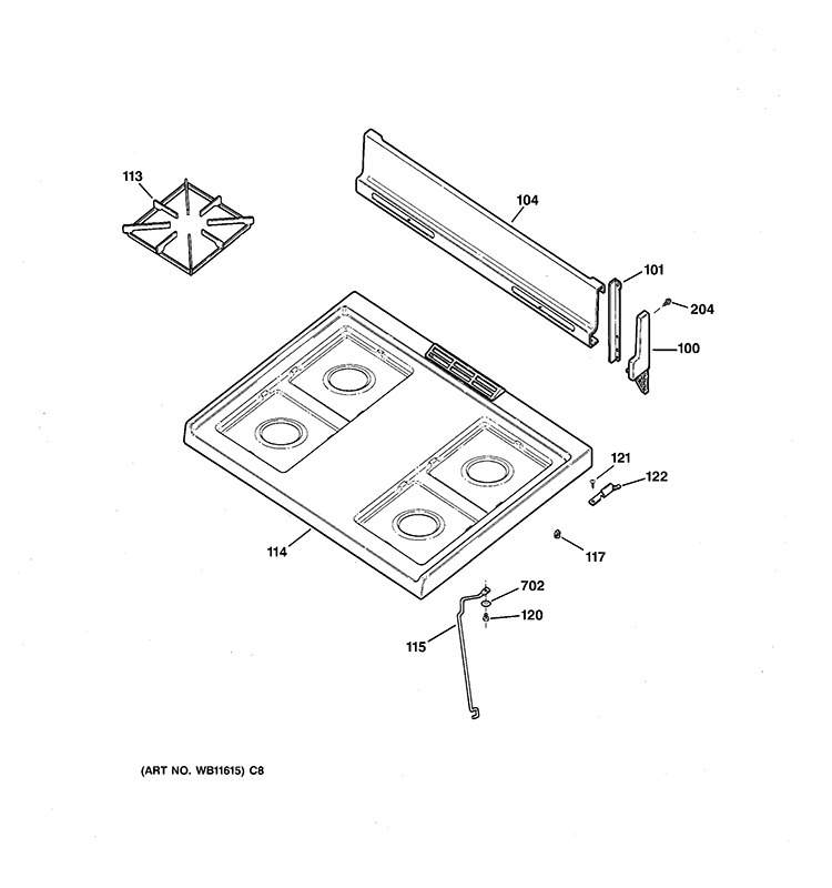 CONTROL PANEL & COOKTOP Diagram and Parts List for RGB508PPH6WH  Hotpoint Range