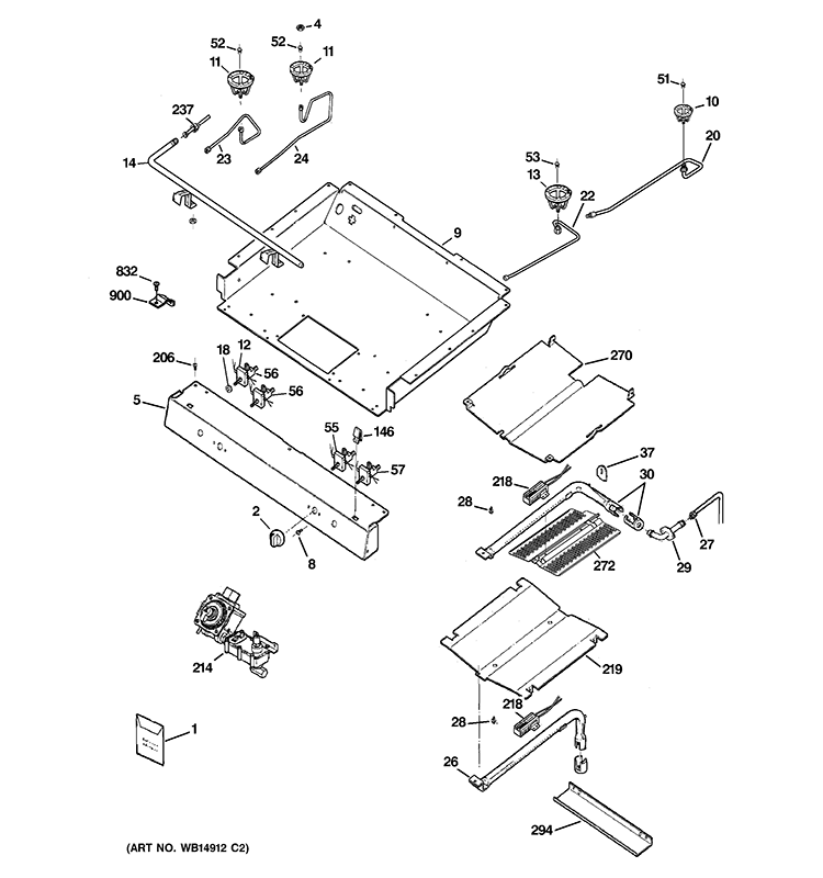 GAS & BURNER PARTS Diagram and Parts List for RGB746DEP4WW  Hotpoint Range