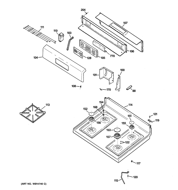 CONTROL PANEL & COOKTOP Diagram and Parts List for RGB746DEP4WW  Hotpoint Range