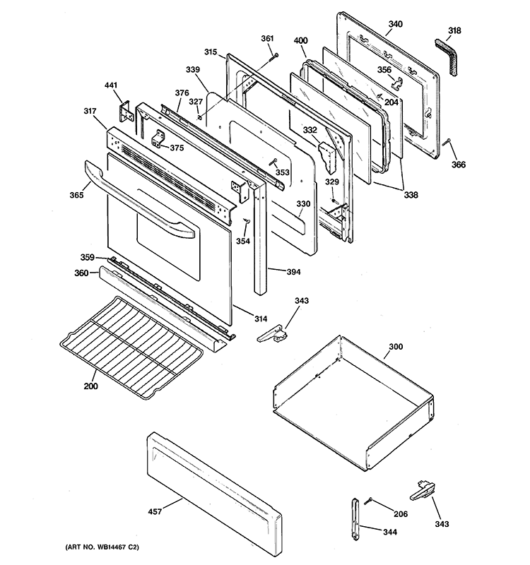 DOOR & DRAWER PARTS Diagram and Parts List for RGB746DEP4WW  Hotpoint Range