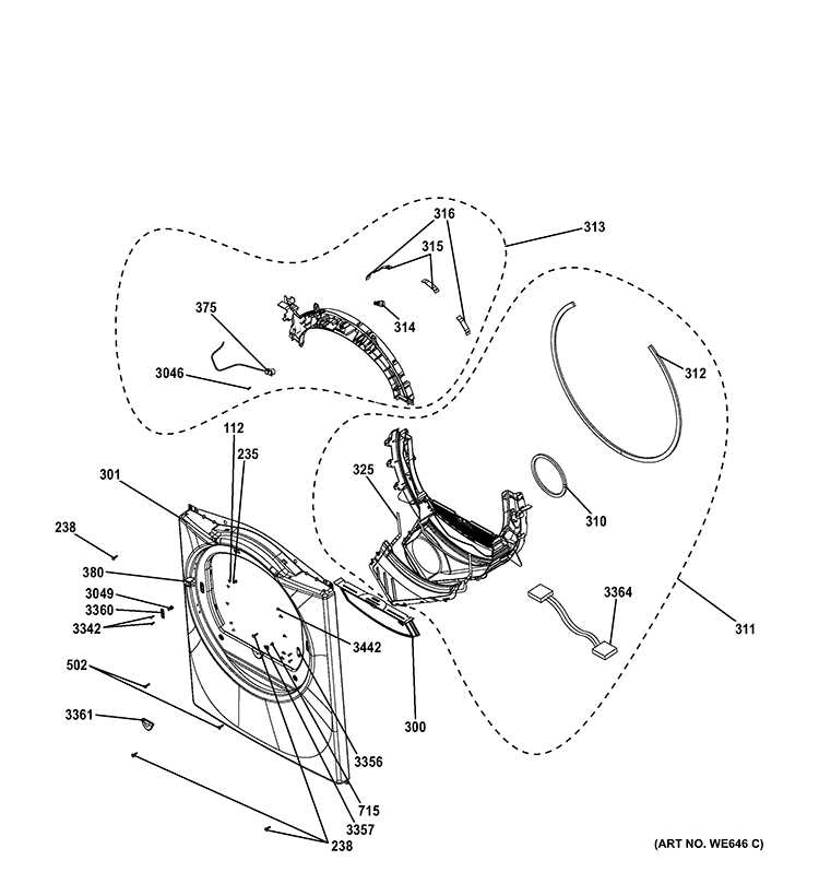 FRONT PANEL Diagram and Parts List for GFDN110ED0WW  General Electric Dryer