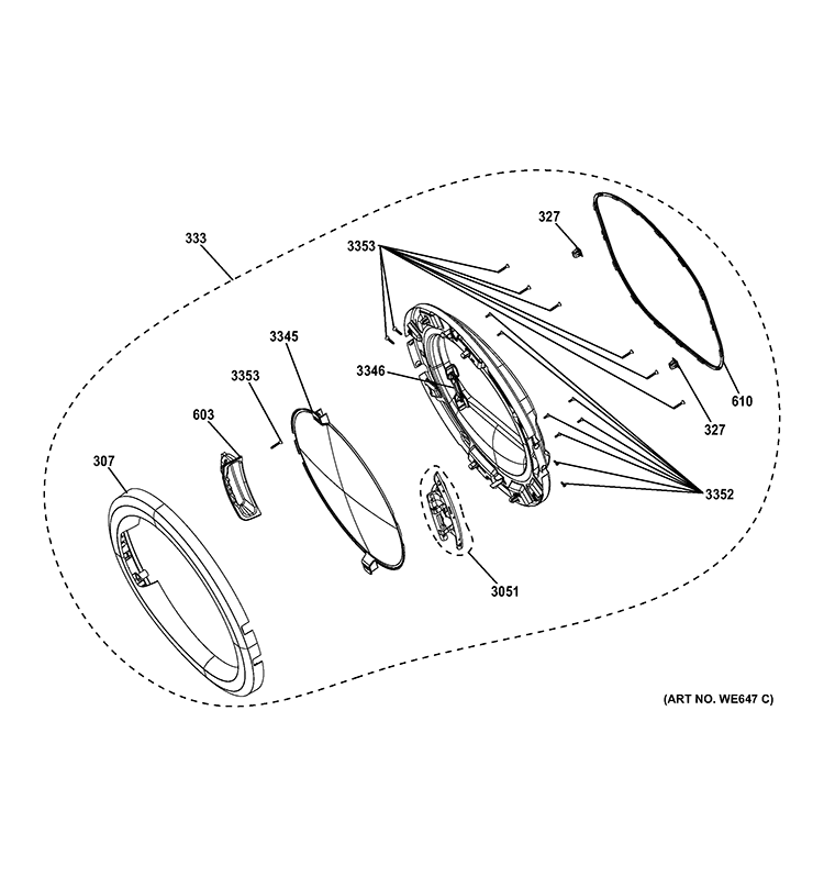 DOOR Diagram and Parts List for GFDN110GD0WW  General Electric Dryer