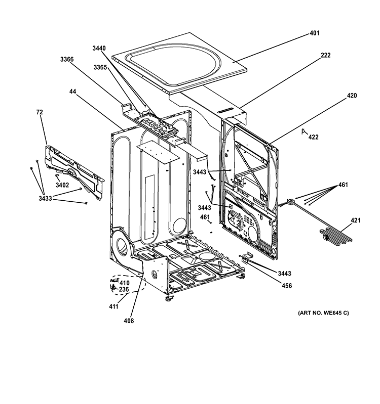 CABINET & TOP PANEL Diagram and Parts List for GFDN110GD0WW  General Electric Dryer