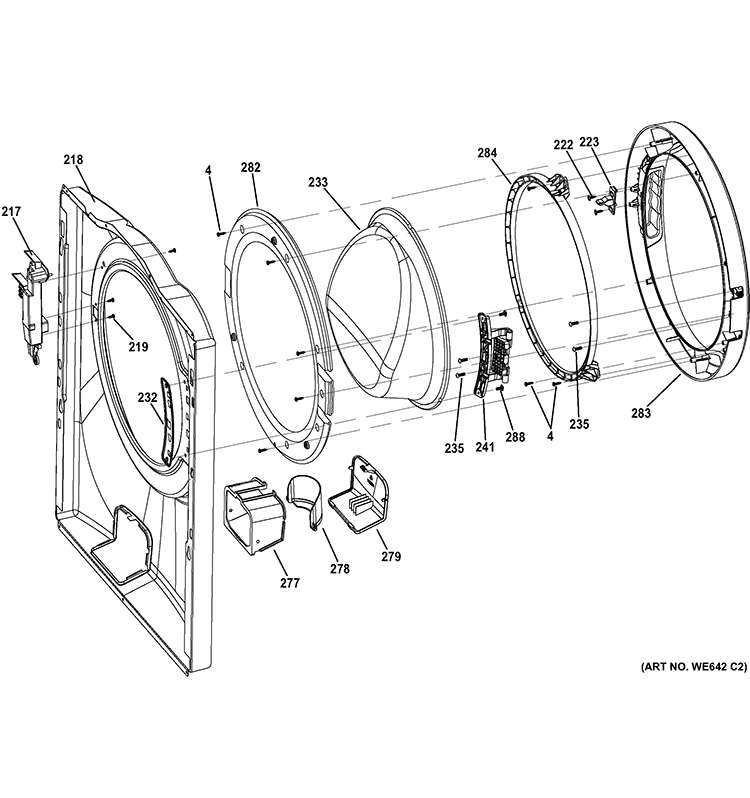 FRONT PANEL & DOOR Diagram and Parts List for GFWH1400D0WW  General Electric Washer