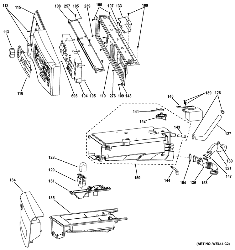 CONTROLS & DISPENSER Diagram and Parts List for GFWS1500D0WW  General Electric Washer