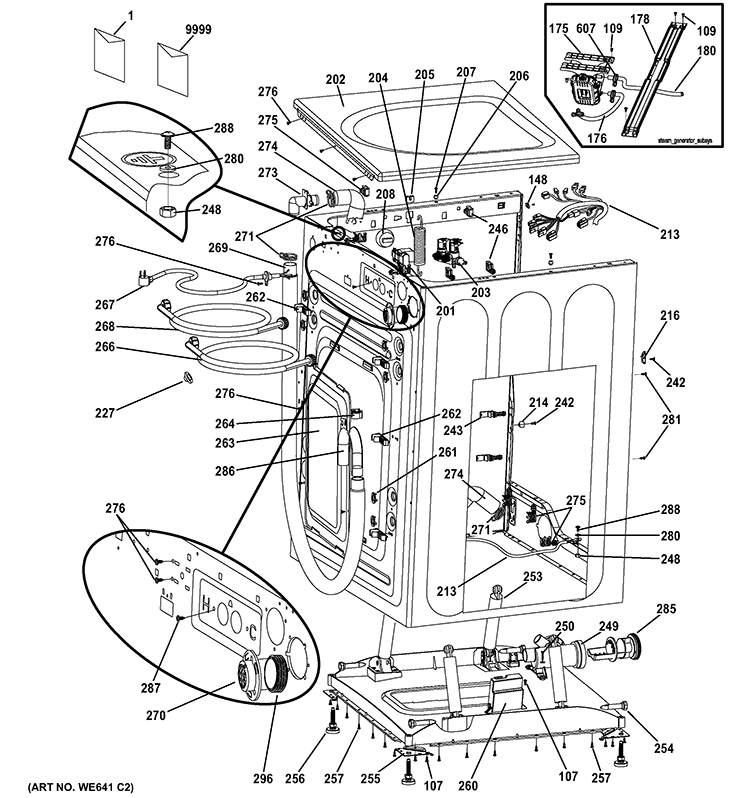 CABINET & TOP PANEL Diagram and Parts List for GFWS1500D0WW  General Electric Washer