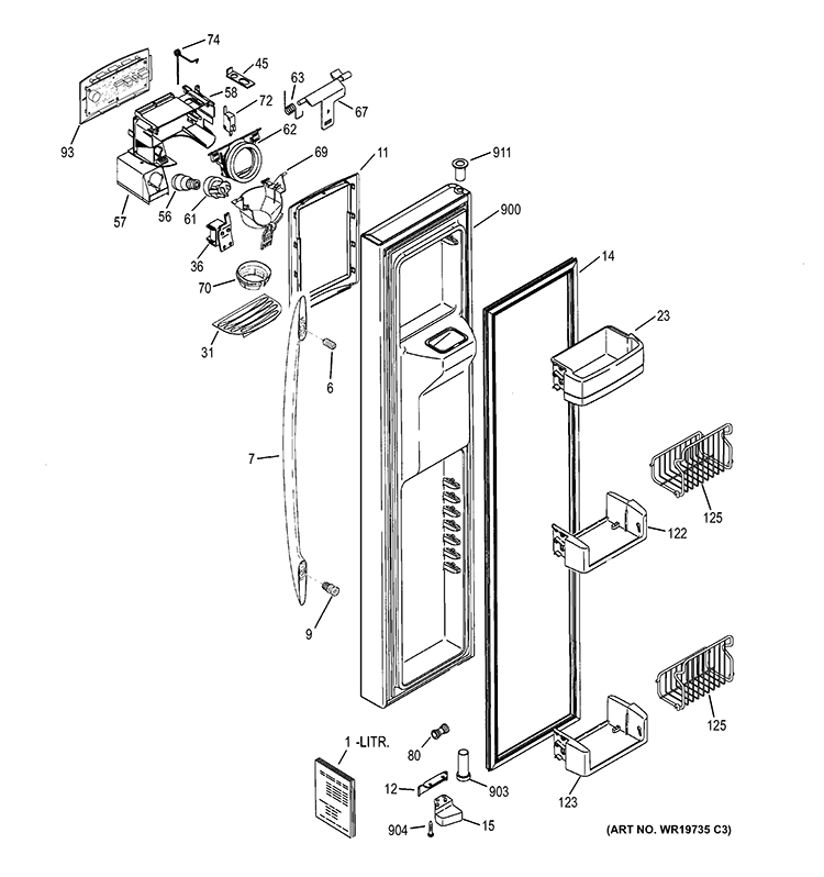 FREEZER DOOR Diagram and Parts List for PSG29SHSACSS  General Electric Refrigerator