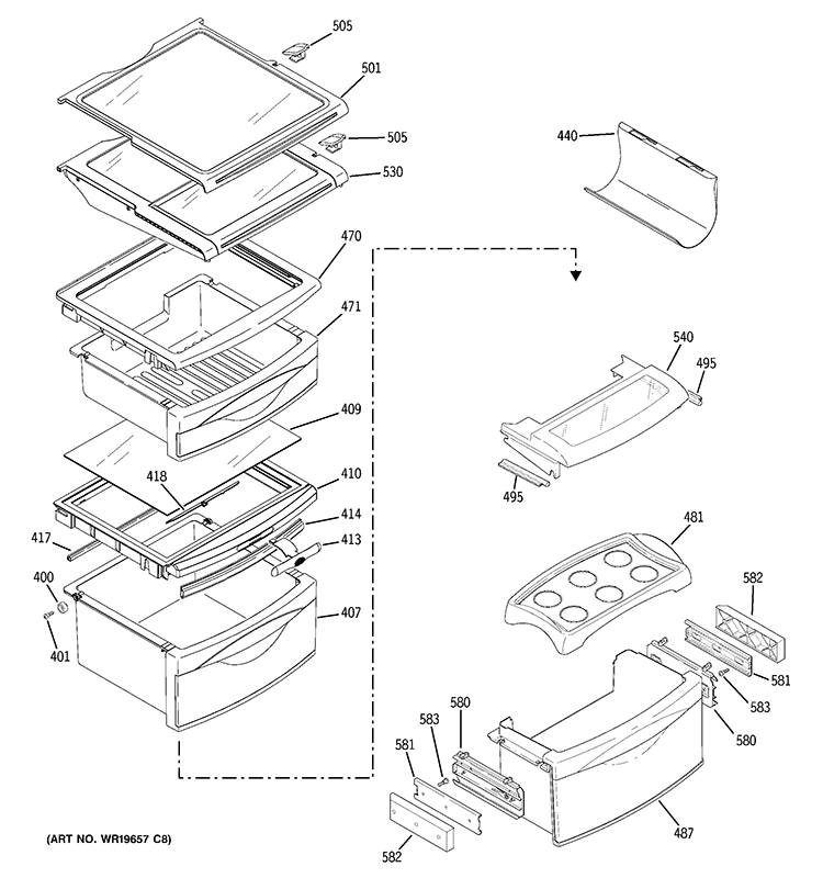 FRESH FOOD SHELVES Diagram and Parts List for PSG29SHSACSS  General Electric Refrigerator