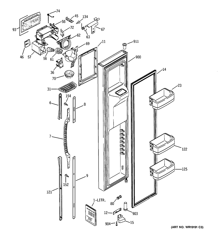 FREEZER DOOR Diagram and Parts List for GCG21YEMHFWW  General Electric Refrigerator