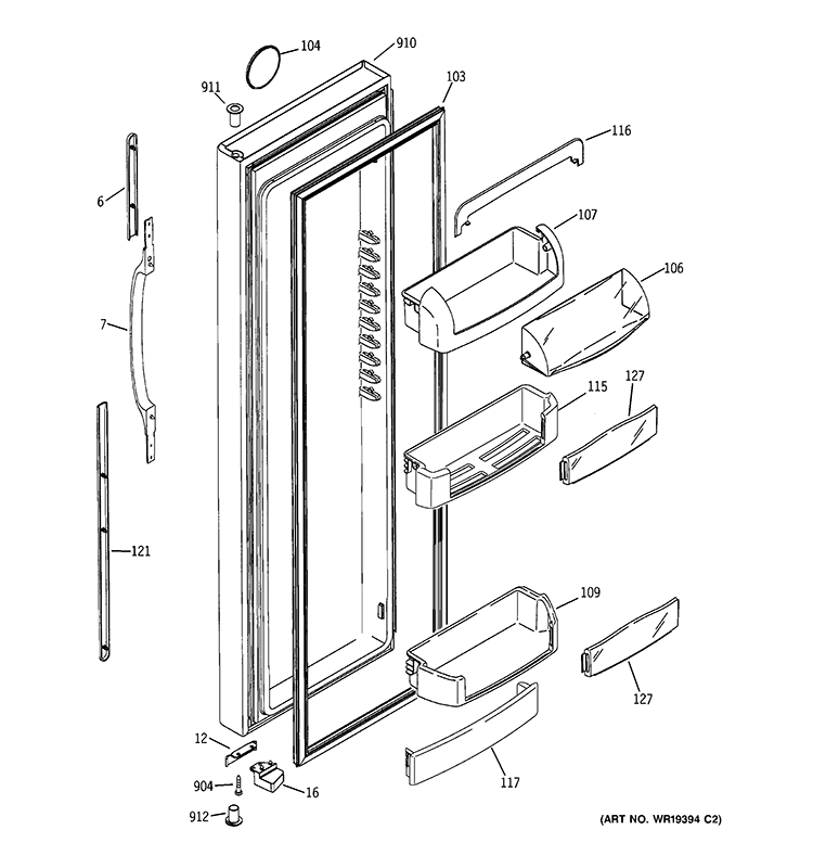 FRESH FOOD DOOR Diagram and Parts List for GCG21YEMHFWW  General Electric Refrigerator