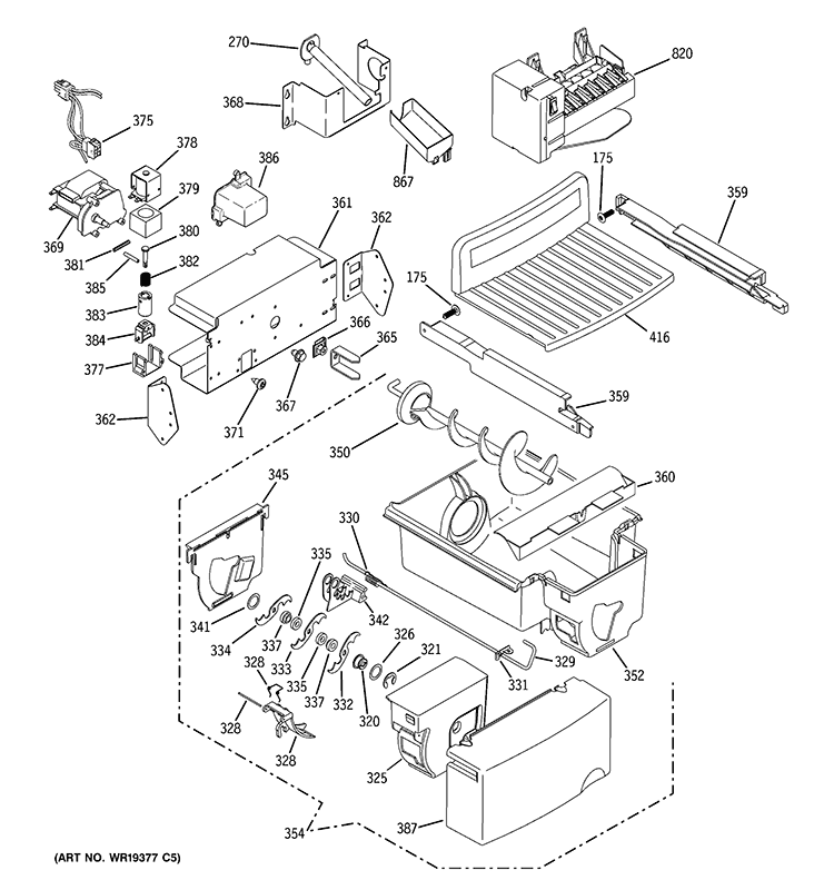 ICE MAKER & DISPENSER Diagram and Parts List for GCG21YEMHFWW  General Electric Refrigerator