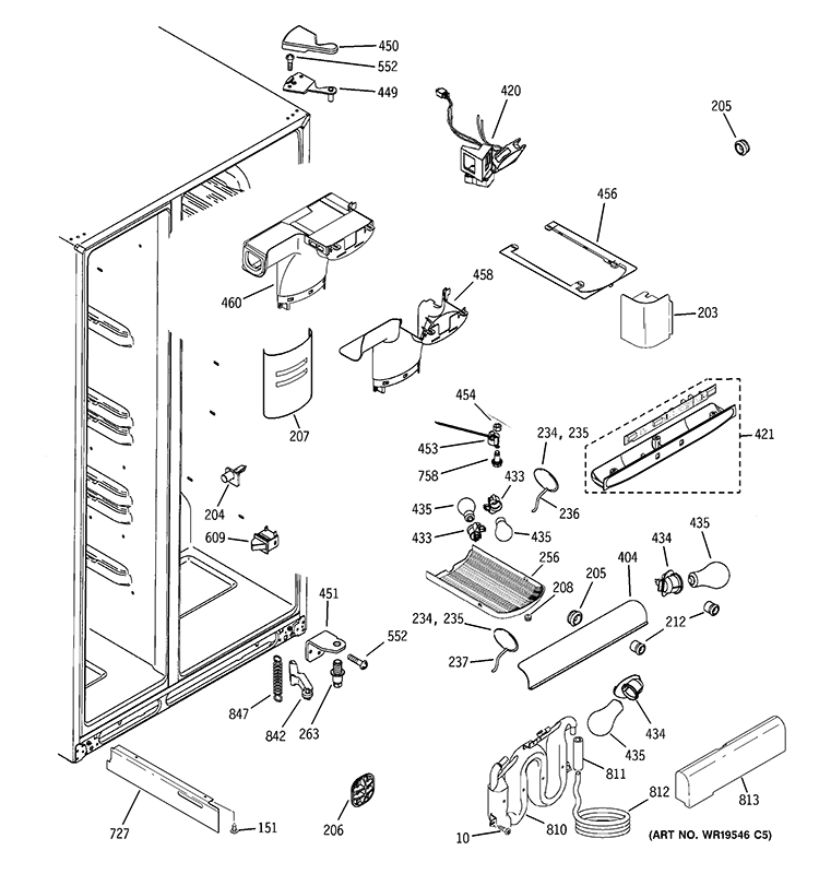 FRESH FOOD SECTION Diagram and Parts List for GCG21YEMHFWW  General Electric Refrigerator