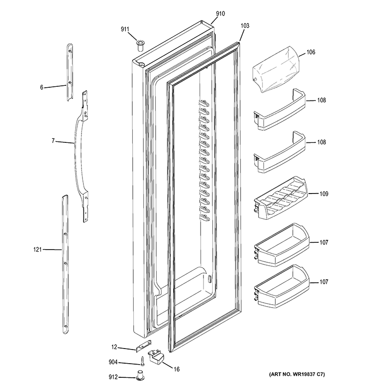 FRESH FOOD DOOR Diagram and Parts List for GSS25QGSCWW  General Electric Refrigerator