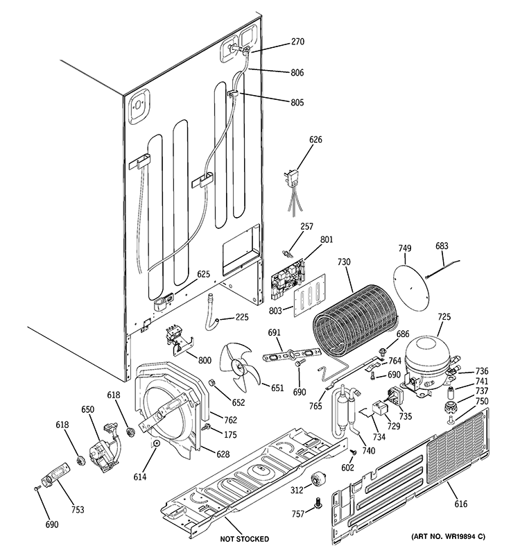 SEALED SYSTEM & MOTHER BOARD Diagram and Parts List for GSS25QGSCWW  General Electric Refrigerator