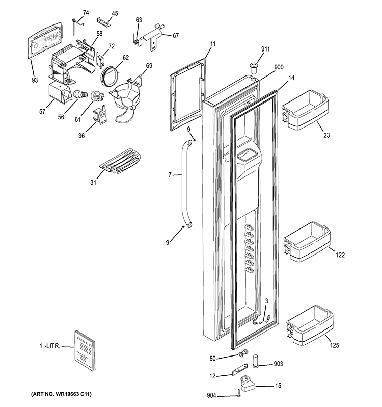 FREEZER DOOR Diagram and Parts List for GCG21YESBFSS  General Electric Refrigerator