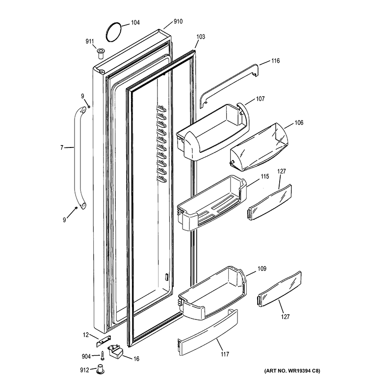 FRESH FOOD DOOR Diagram and Parts List for GCG21YESBFSS  General Electric Refrigerator