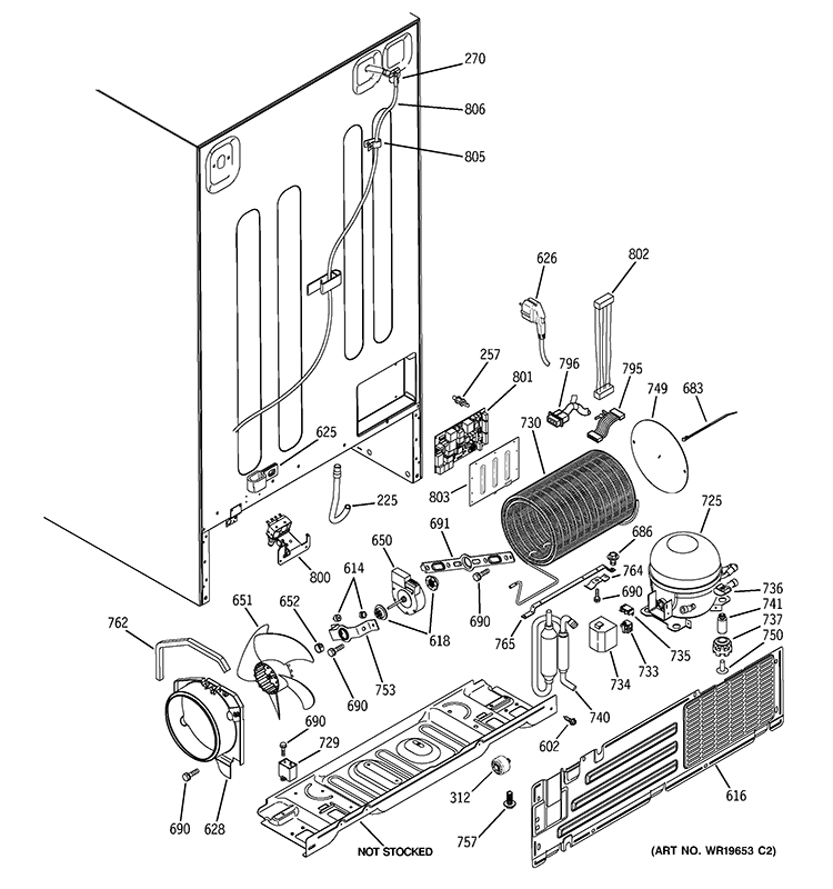 SEALED SYSTEM & MOTHER BOARD Diagram and Parts List for GCG21YESBFSS  General Electric Refrigerator