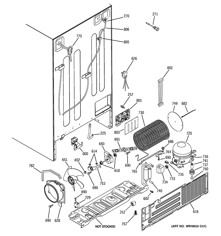 SEALED SYSTEM & MOTHER BOARD Diagram and Parts List for GCU23LGYAFSS  General Electric Refrigerator