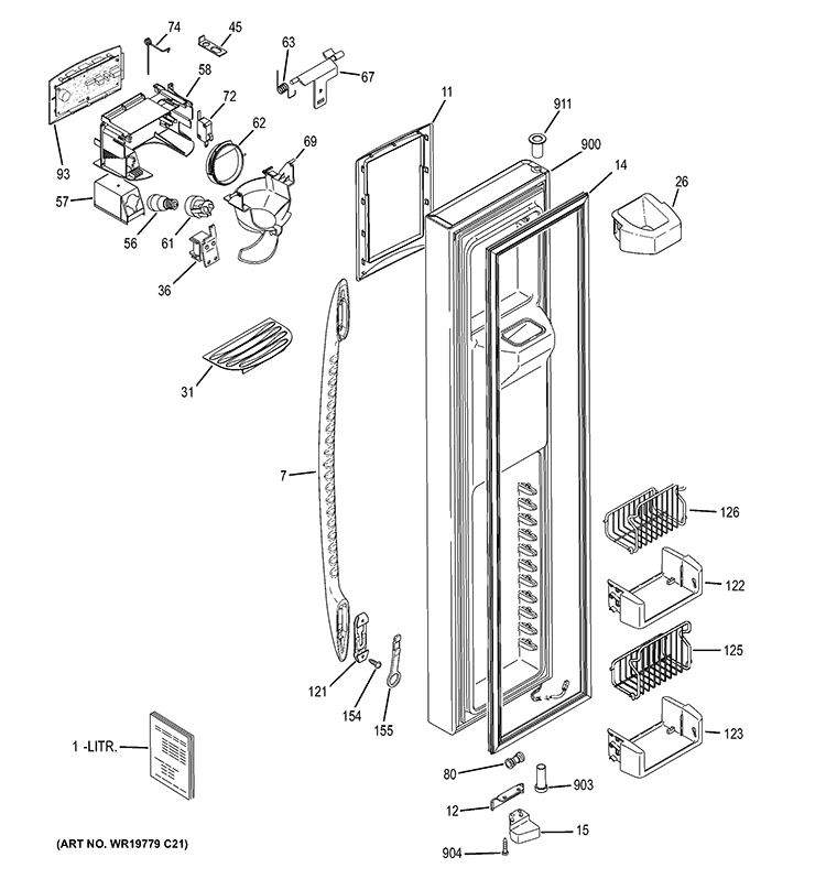 FREEZER DOOR Diagram and Parts List for PSS23MGTCBB  General Electric Refrigerator