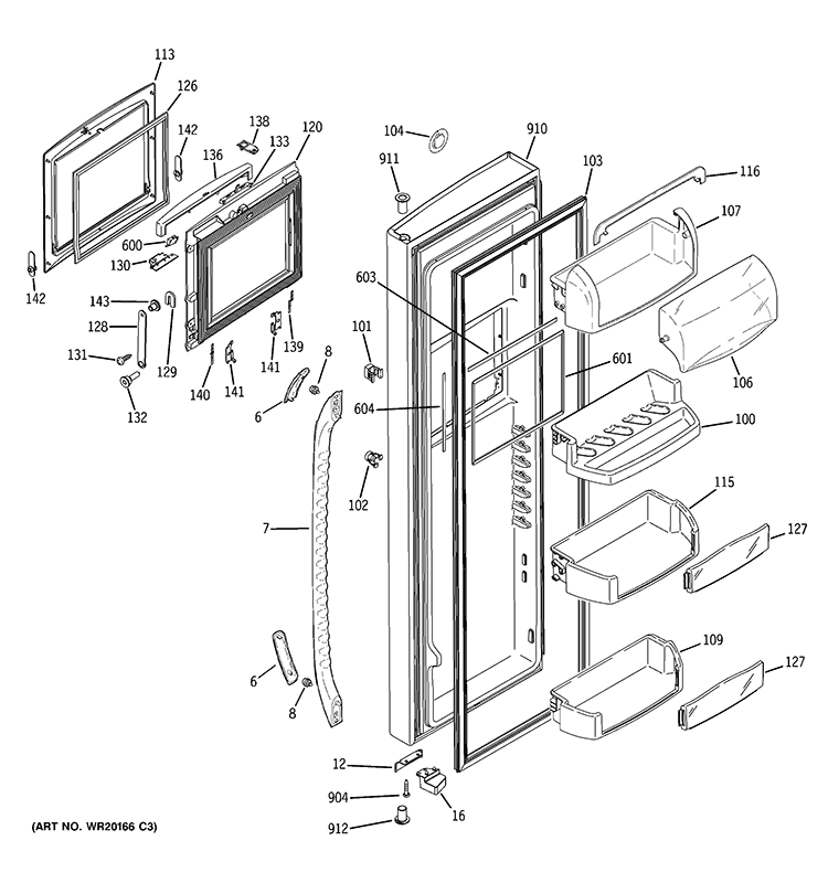 FRESH FOOD DOOR Diagram and Parts List for DSD26DHWABG  General Electric Refrigerator