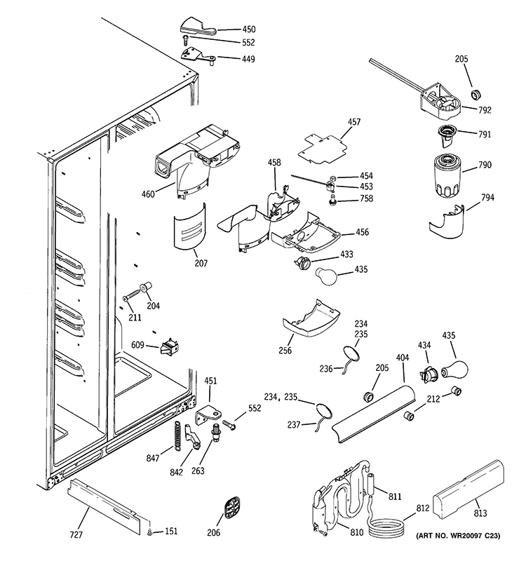 FRESH FOOD SECTION Diagram and Parts List for DSD26DHWABG  General Electric Refrigerator