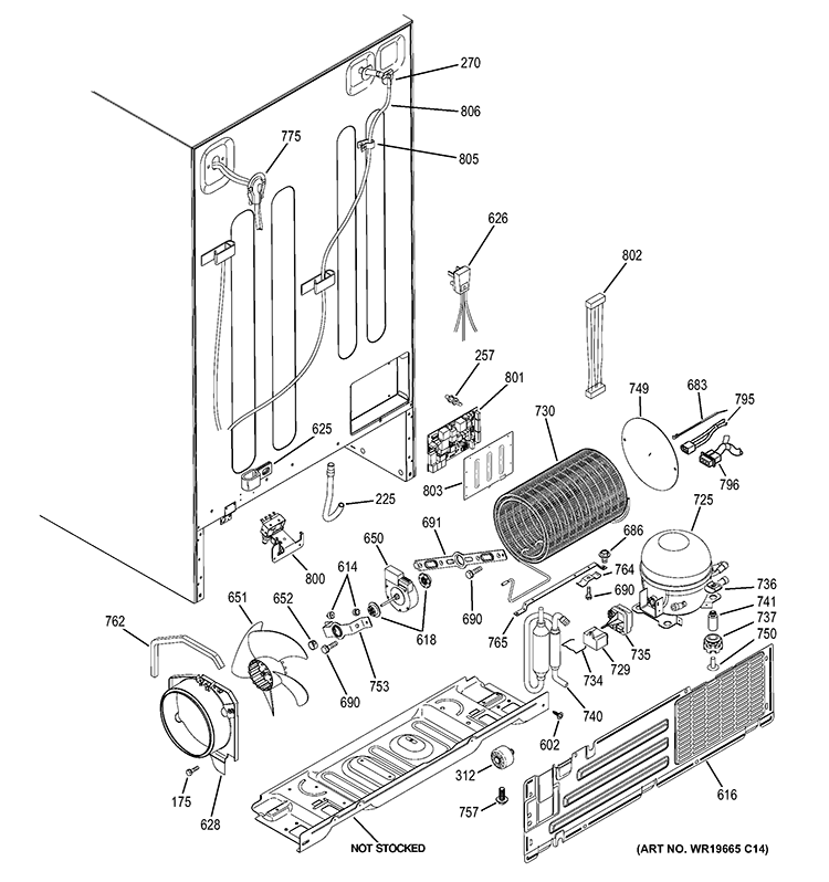 SEALED SYSTEM & MOTHER BOARD Diagram and Parts List for PCG23NGSBFBB  General Electric Refrigerator