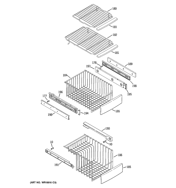 FREEZER SHELVES Diagram and Parts List for PCG23NGSBFBB  General Electric Refrigerator