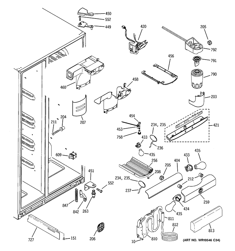 FRESH FOOD SECTION Diagram and Parts List for PCG23NGSBFBB  General Electric Refrigerator