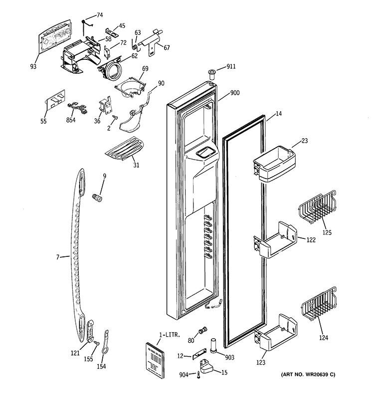 FREEZER DOOR Diagram and Parts List for PCK23VHXAFCC  General Electric Refrigerator